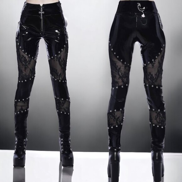 NWOT KILLSTAR ( XL ) "Abbey - Lace" Zip Up Shiny Lace Blend Stylish Trou… - Picture 1 of 6